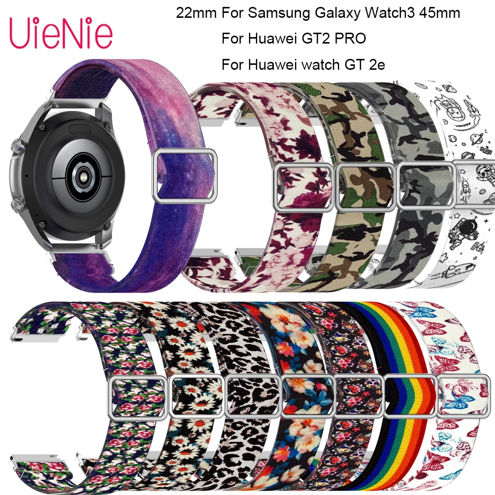 

22mm Adjustable Elastic Printing Silicone Straps For Samsung Galaxy Watch 3 45mm For Huawei GT2 Pro/GT 2e Bracelet Straps Belt