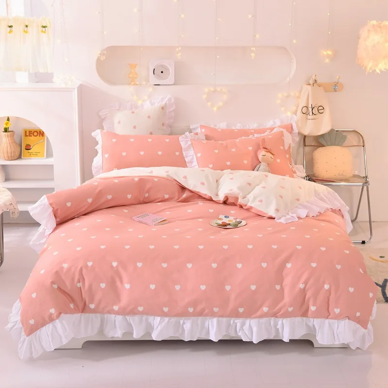 

Heart Sweet Love Lace Pure Cotton Duvet Quilt Cover Pillow Case Bed Sheet Soft Breathable Double King Queen Bedding Set Oceania