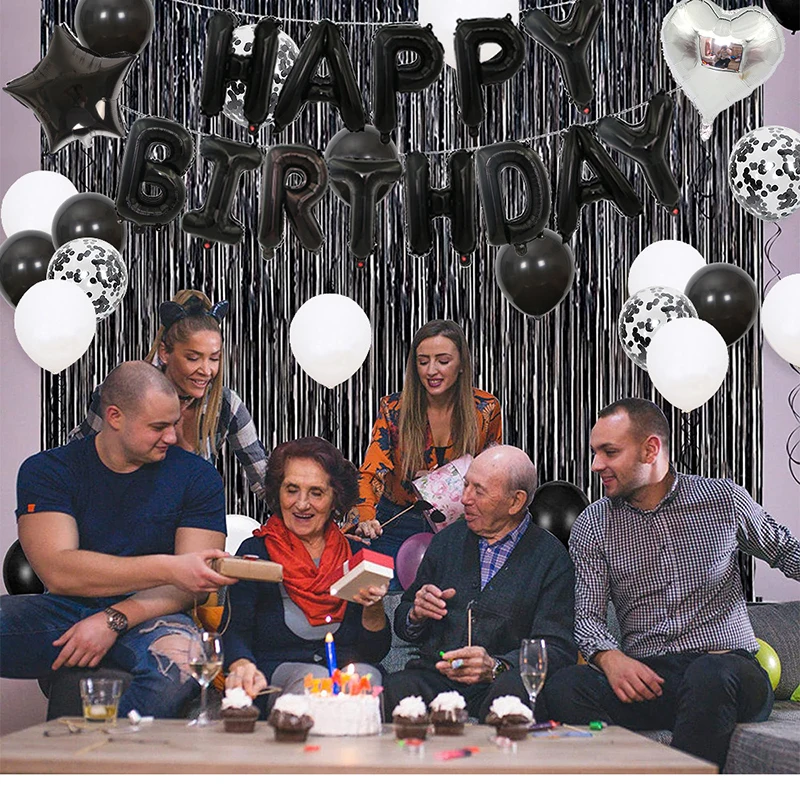 

1 Set 40 Pcs Rose Gold Black Balloons Kids The Old Happy Birthday Letter Foil Ballon Baby Shower Party Decor Globos Supplies