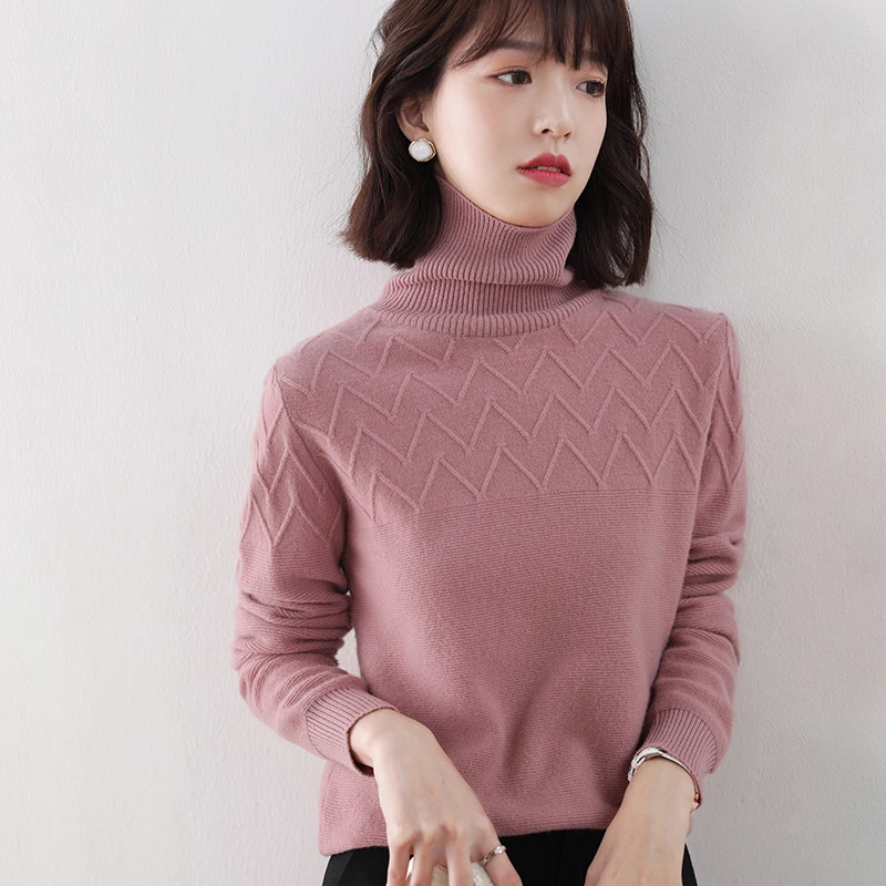 

Women Knitwears 100% Australian Wool Knitted Jumpers Female Turtleneck 6Colors Sweaters Ladies Fashion Pullovers