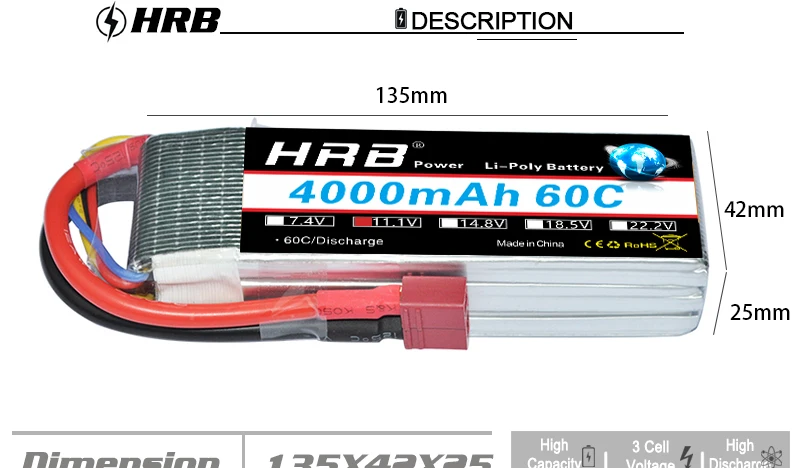 HRB 3S 11,1 V 4000mah Lipo батарея T Deans XT60 TRX XT90 EC5 для гоночного самолета 4WD автомобиль монстр грузовик приманка лодка RC запчасти 60C DIY