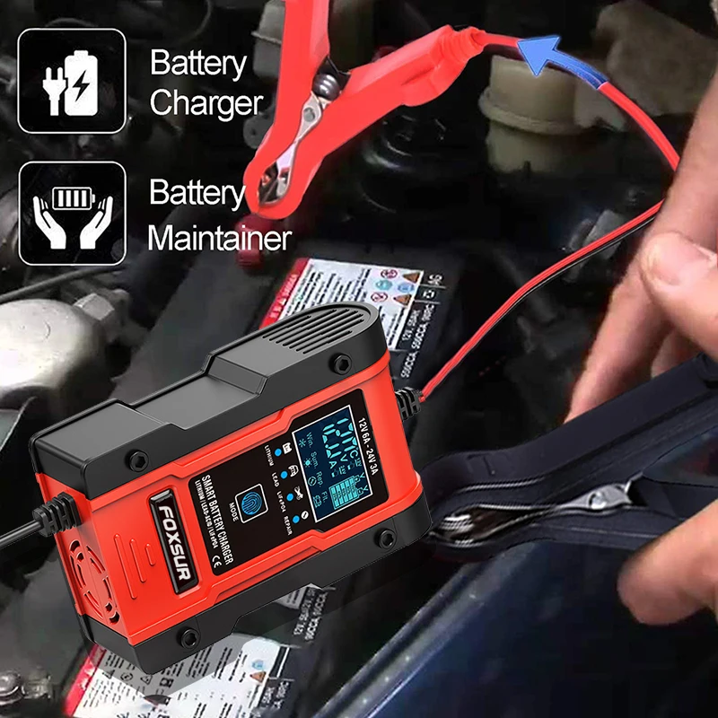 Автомобильное зарядное устройство для аккумуляторов FOXSUR свинцово-кислотная