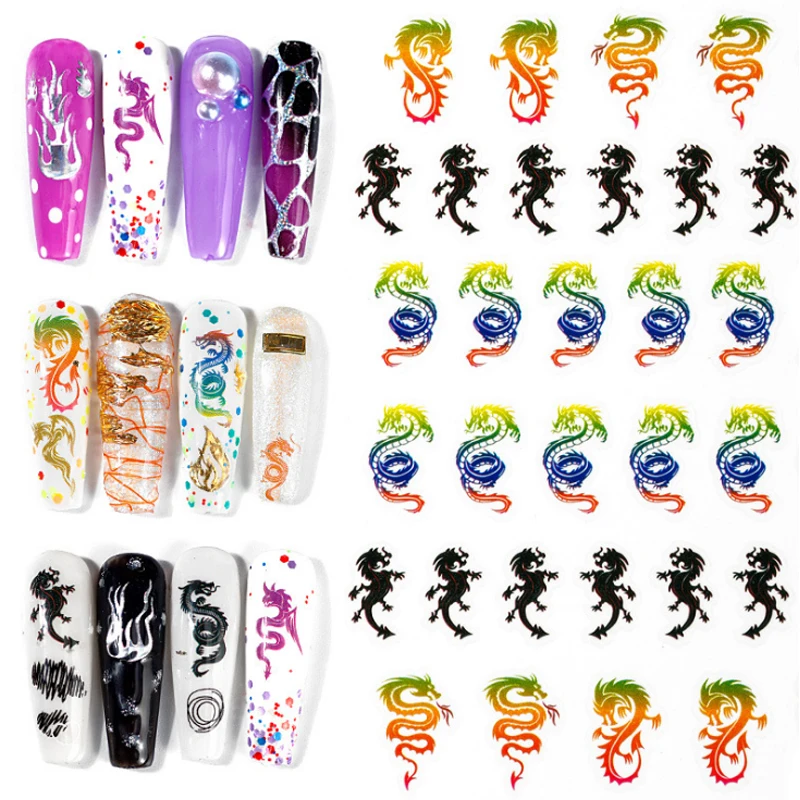 

Newest Dragon 3D Nail Sticker Red Black Dragon Design Self Adhesive Stickers Decals Slide DIY Manicure Nails Art Decorations