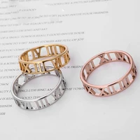roman numerals stainless steel ring for women men classic rose gold color casual couple rings jewelry anniversary gift