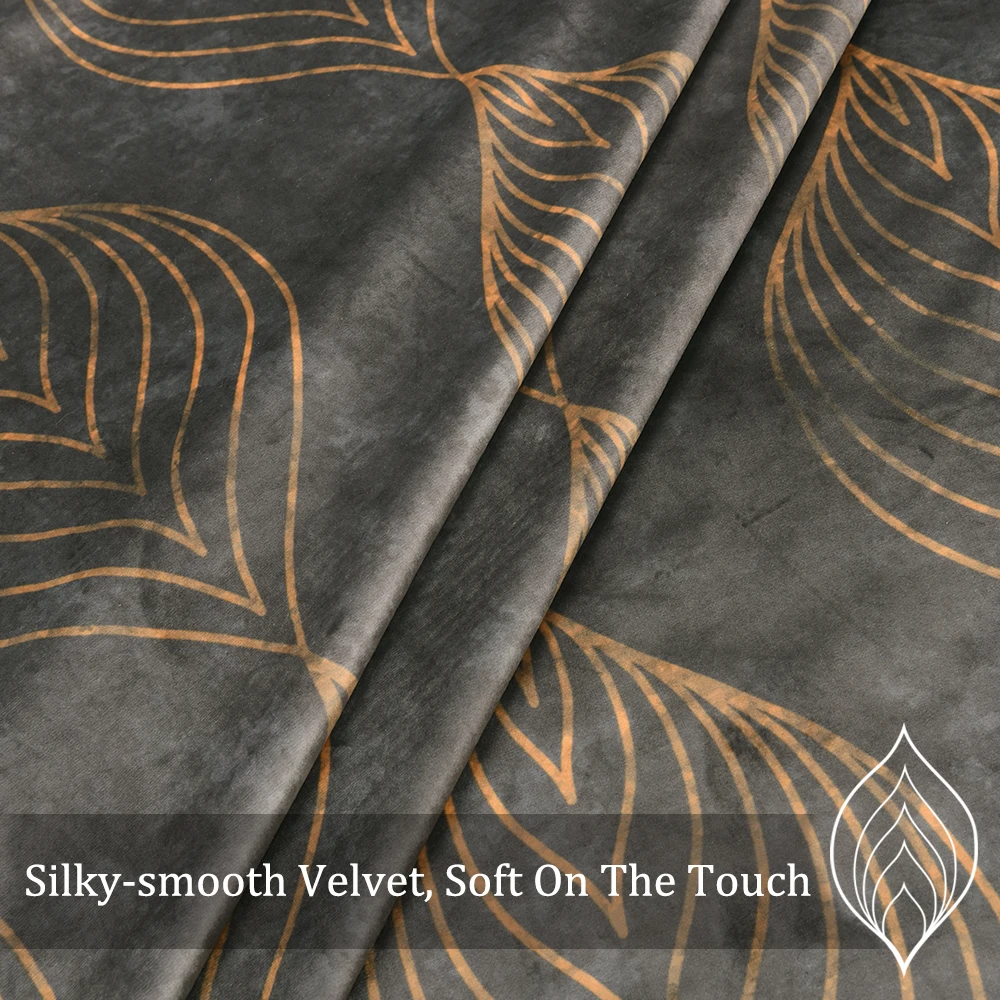 NICETOWN 1 Piece Leaf print Velvet Curtain Super Soft Luxury Warm Blackout Energy Grommet for Decor Home Theater Living Room