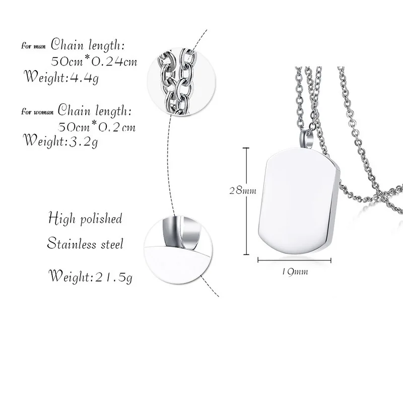 Мужское ожерелье с кремационной урной черной собачьей биркой из нержавеющей