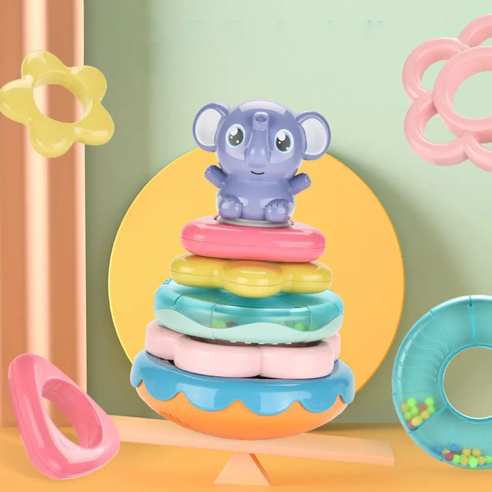 

Baby Musical Toy Rattles For Kids Infant Interactive Stacking Ring Tower Early Learning Elephant Toddler Educational Tumbler Toy