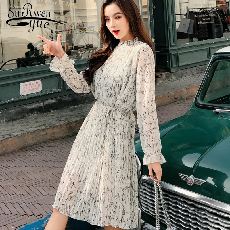 Шифоновое женское платье с завышенной талией женские осенние платья длинным