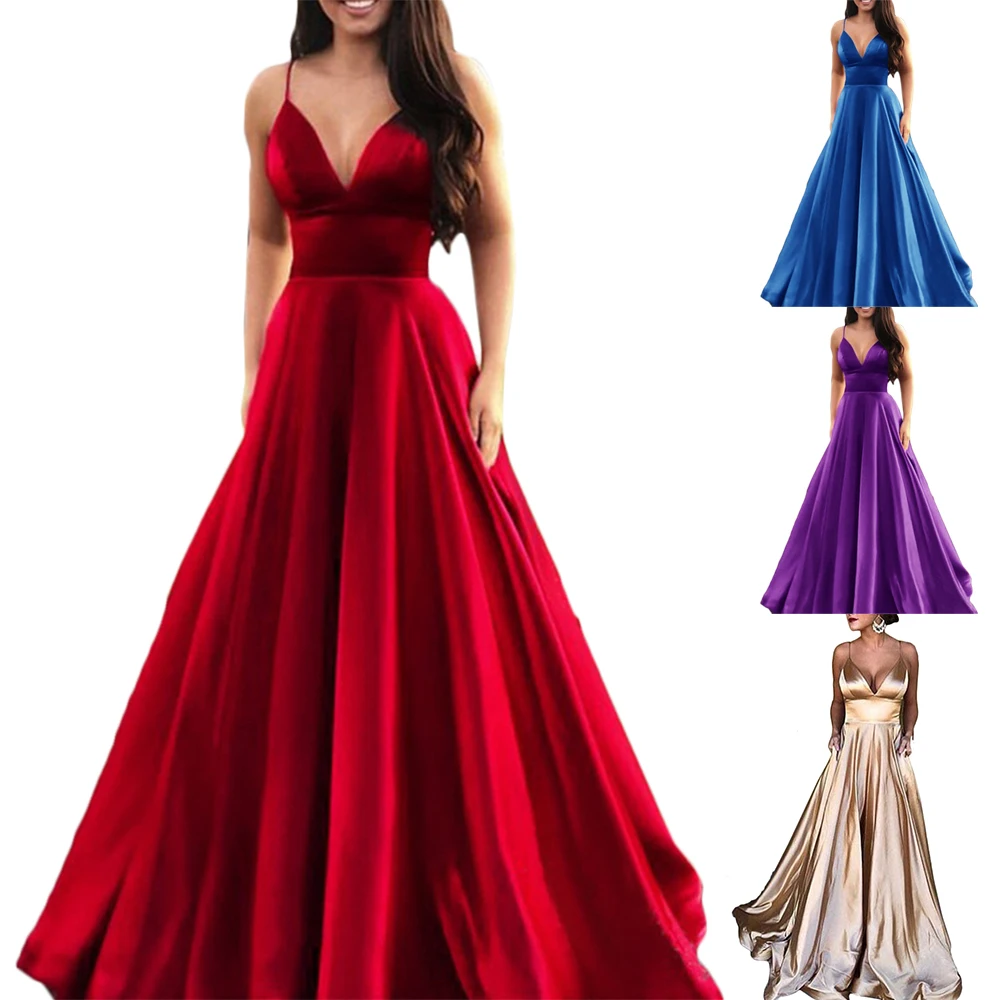 Женское вечернее платье в пол S ~ 3XL облегающее с v-образным вырезом и высокой