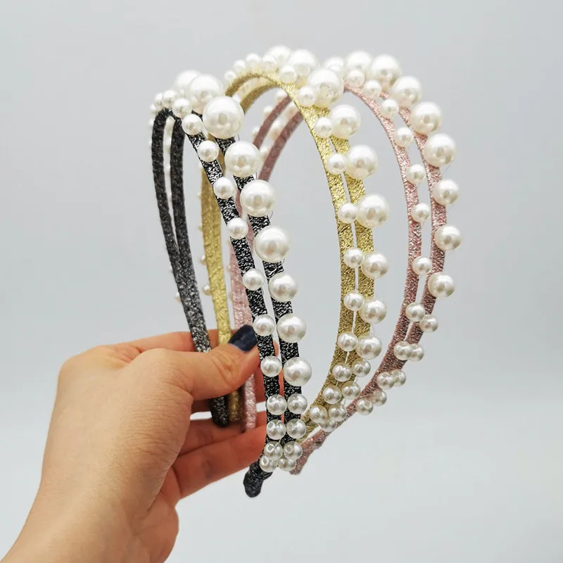 

Pearl headbands fashion hair accessories women double thin side size pearl headband versatile hair band headwear bride outdoor