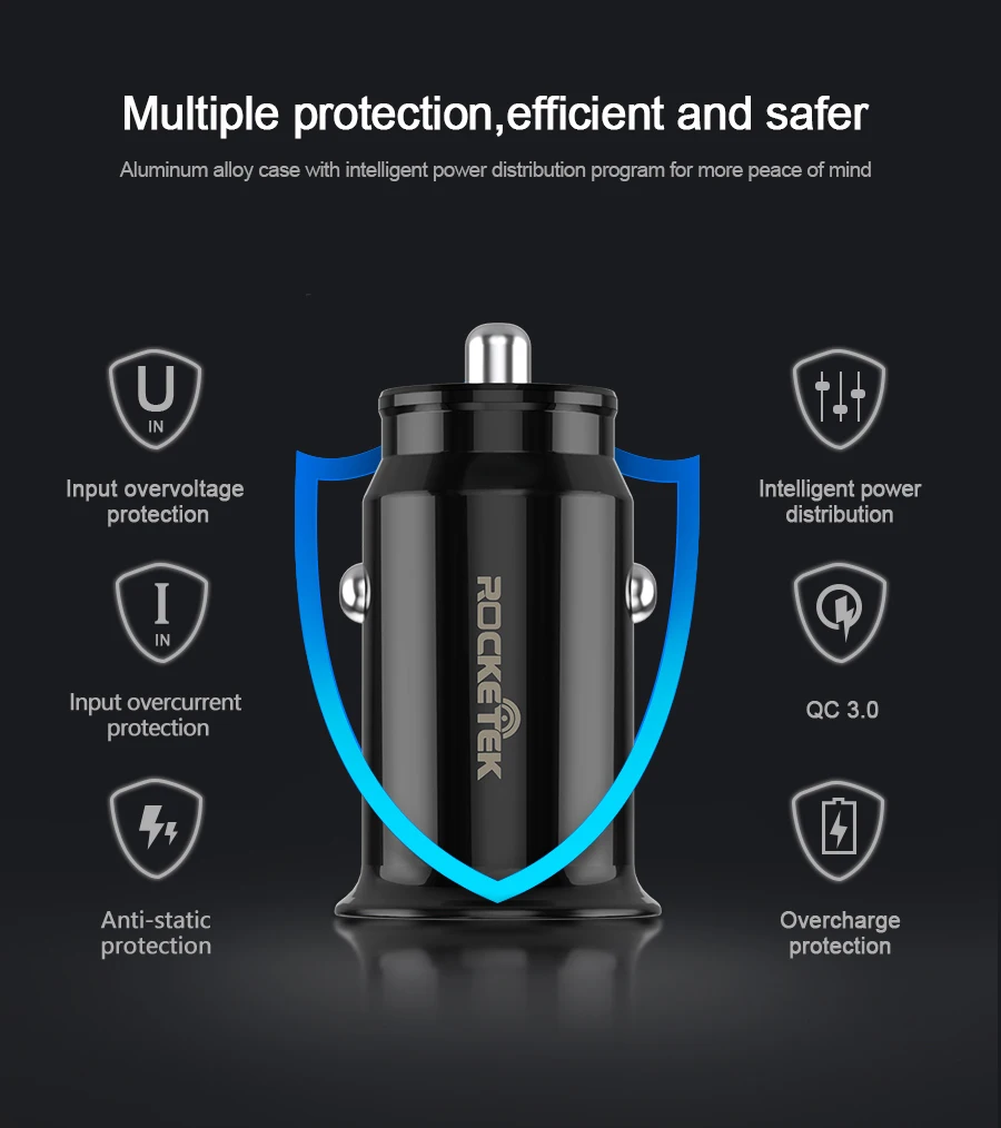Автомобильное зарядное устройство Rocketek mi ni USB Quick Charge 3,0 Автомобильное зарядное устройство для iPhone samsung Xiaomi mi QC3.0 QC Быстрая зарядка для мобильных телефонов