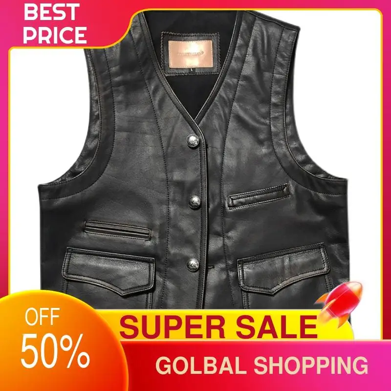 

2021 Vintage Black Japan Casual Style Genuine Leather Vest Men Single Breasted Plus Size 4XL Real Cowhide Slim Fit Short Coat