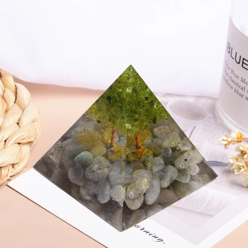 

Ручная работа, пирамида ОРГОН, перидот с черным кварцевым рутилированным натуральным хрустальным камнем, исцеляющая чакра рейки