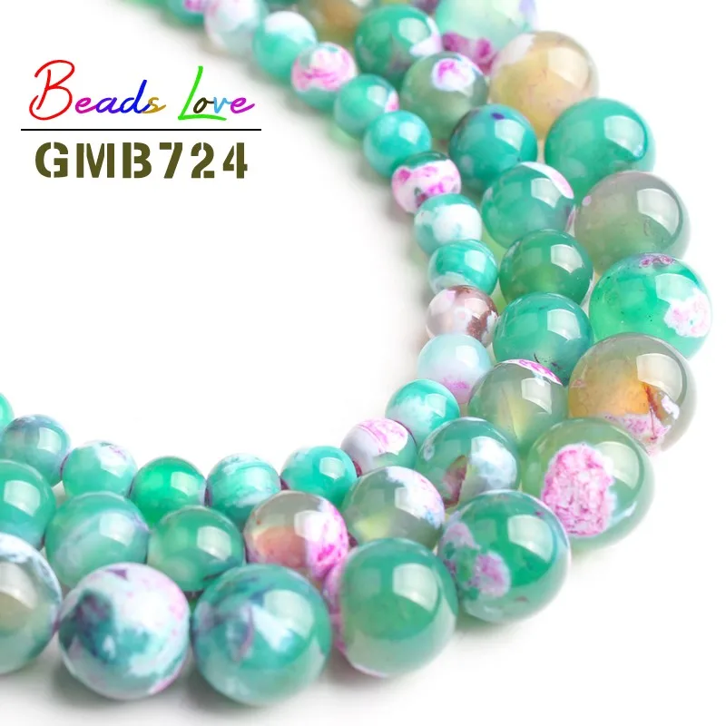 Оптовая продажа фуксия Зеленый огонь агат натуральный камень круглые бусины