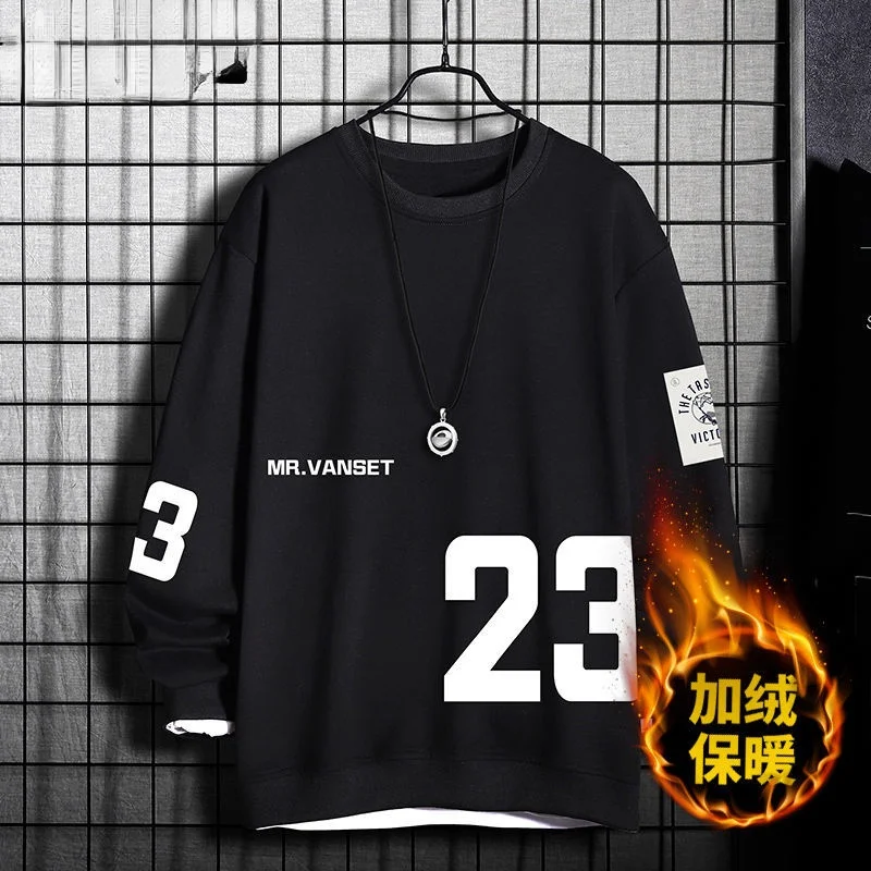 

Men's Autumn Winter Fleece Sweater Thickened Warm Sweatshirts Fashion Hip Hop Korean Top O-Neck Loose T-shirt Long Sleeve