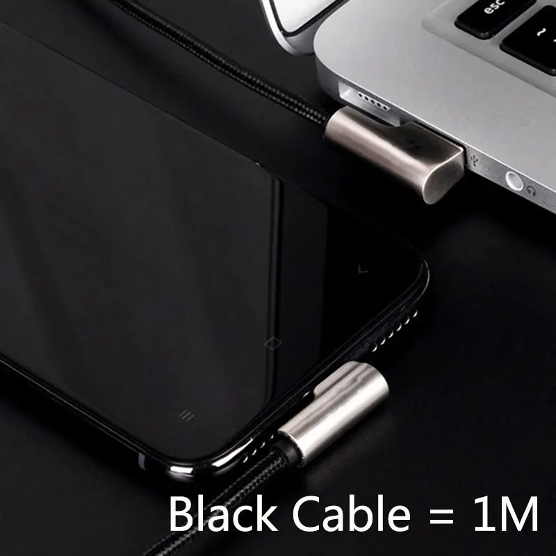 1M Зарядный кабель для iPhone X 8 7 6 2.4A Быстрый USB TYPE C зарядный кабель для huawei Xiaomi цинковый сплав изогнутый угловой игровой кабель - Цвет: 1M