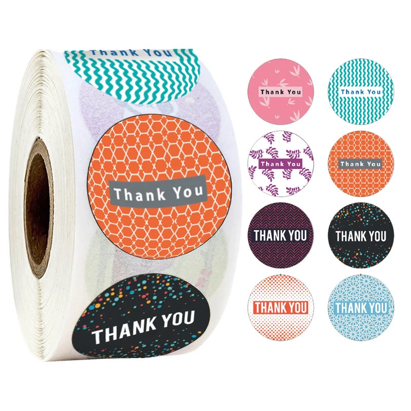 

500 Labels / lot 8 Styles Round Paper Thank You Sticker seal labels Paper Stationery sticker Gift Favors Packaging Roll Sticker