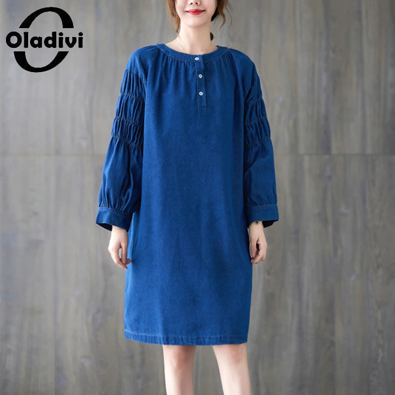 

Oladivi Casual Jeans Dress for Women 30 40 50 60 Years Old Ladies Autumn New Denim Dresses Oversized Clothing Vestidios 9880 5XL