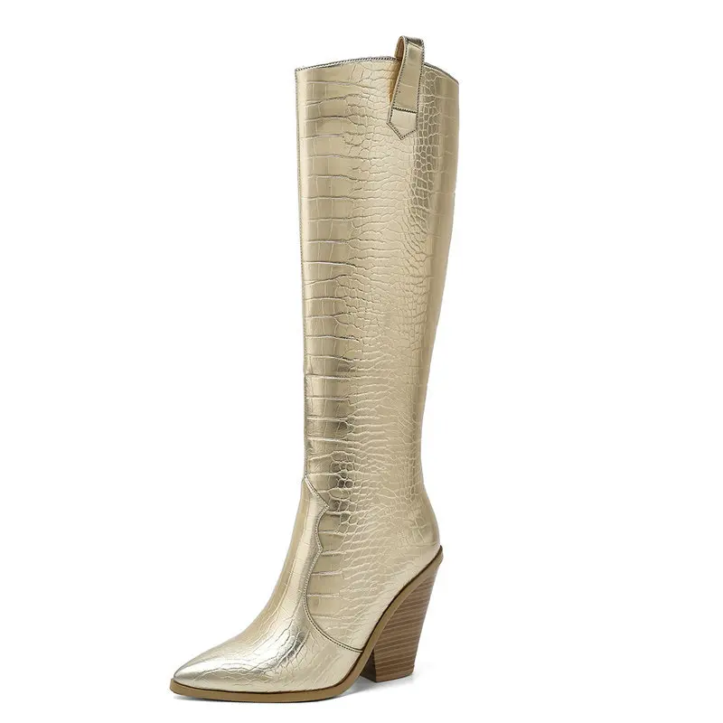 Женские сапоги до колена из искусственной кожи цвет белый черный коричневый