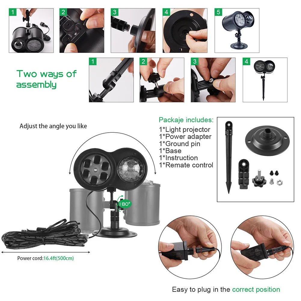 

Double Tube LED Projector Remote Control Waterproof Projection Outdoor Garden Landscape Lamp Lawn Lighting Christmas Party Decor