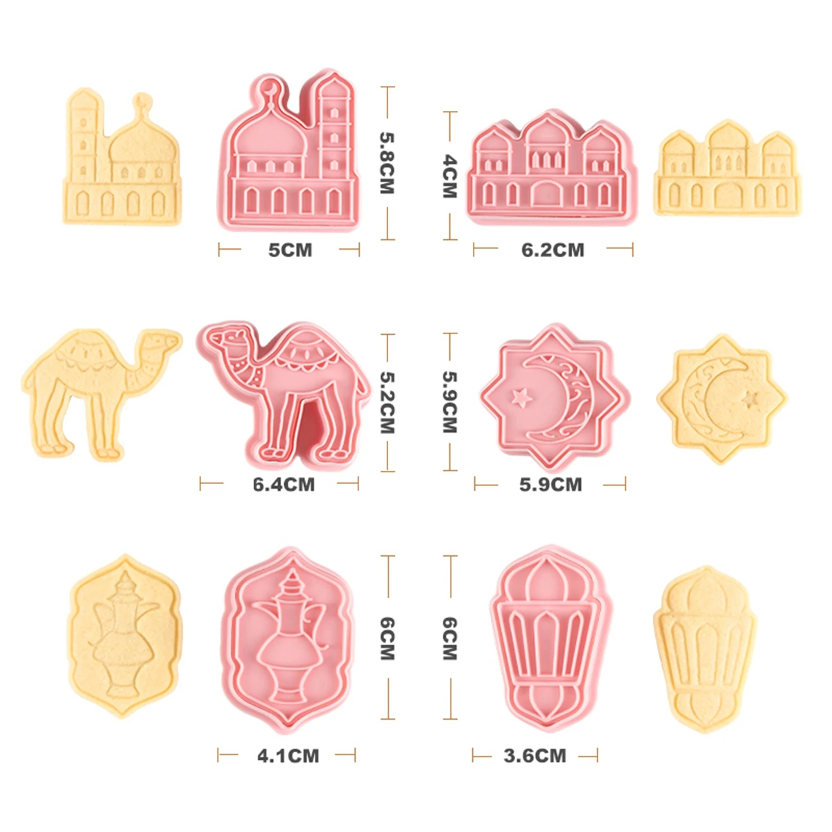 

6Pcs/set EID MUBARAK Camel Moon Star Baking Mold Cookie Cutter Set Ramadan Islamic Cake Baking Accessories Cookies Cutter Tools