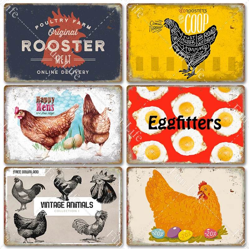 

Chicken Vintage Metal Poster Rooster Hen Retro Metal Tin Signs Plate Plaque Bar Pub Farm Home Wall Decor