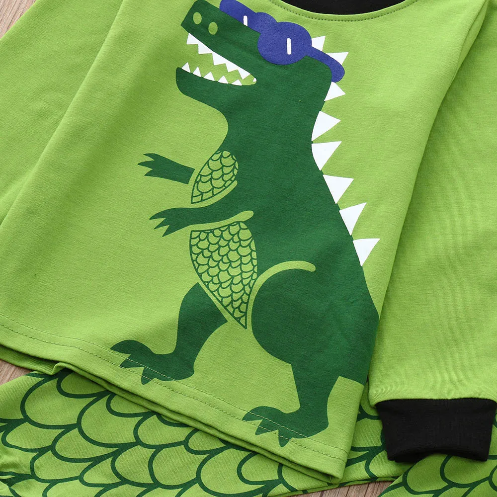 2 предмета топы с динозавром для девочек + штаны Детская Пижама ночное белье