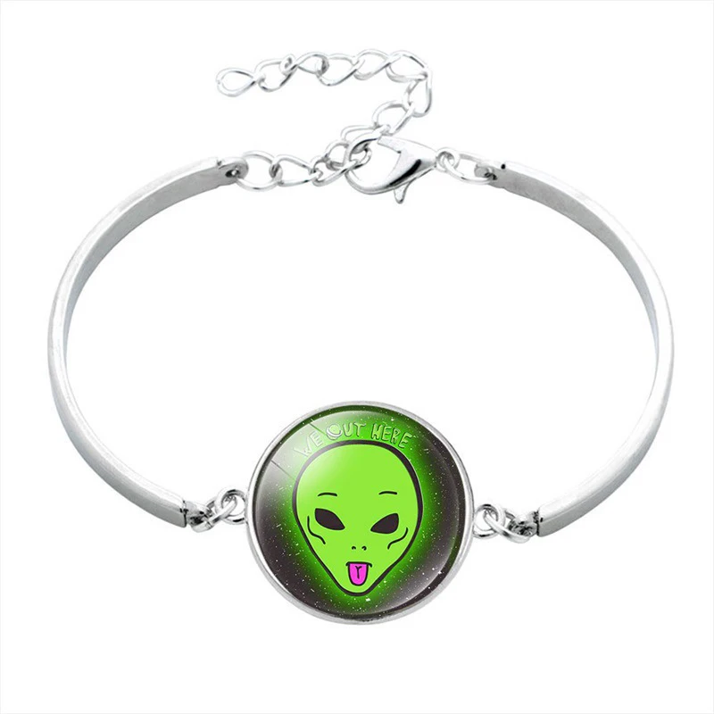 Зеленый Инопланетянин стеклянный кабошон браслет браслеты ручной работы
