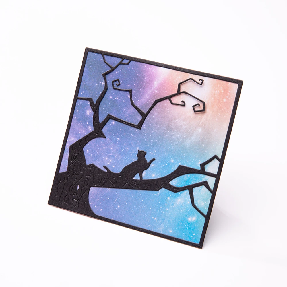 Металлические Вырубные штампы Трафарет DIY Хэллоуин Дерево + кошка Скрапбукинг