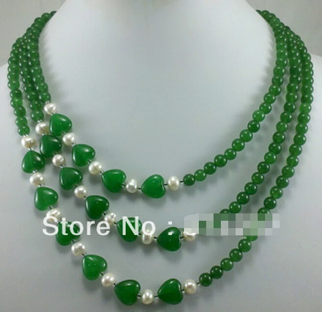 920 + зеленый нефрит 6 мм бусины 10 в форме сердца жемчуг 3 ряда ожерелье