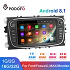 Автомагнитола Podofo, Android 8,1, 2 Din, 2 + 32 ГБ памяти, GPS, для FordFocus EXI MT 2 3 Mk2Mk3S-MaxMondeo 9Galaxy C-Max
