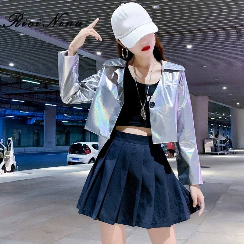 RICININA куртка бомбер женское короткое пальто 2020 пуговиц одноцветная