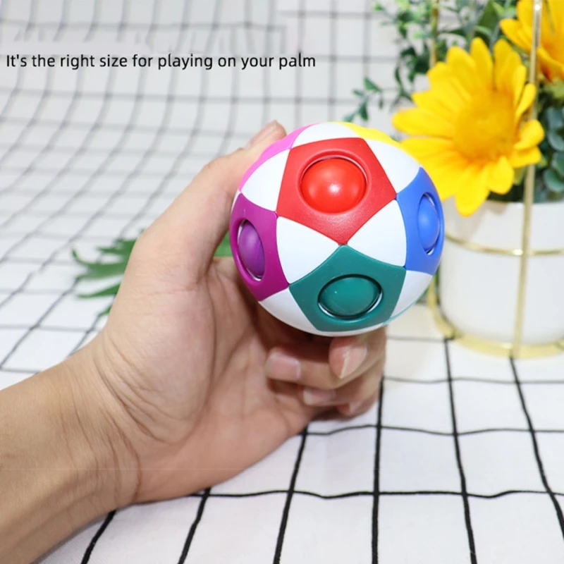 

Sensory Fidget Decompression Toy Rainbow Spherical Puzzle Stress Relief Football for Toddlers Adults Funny Color Match