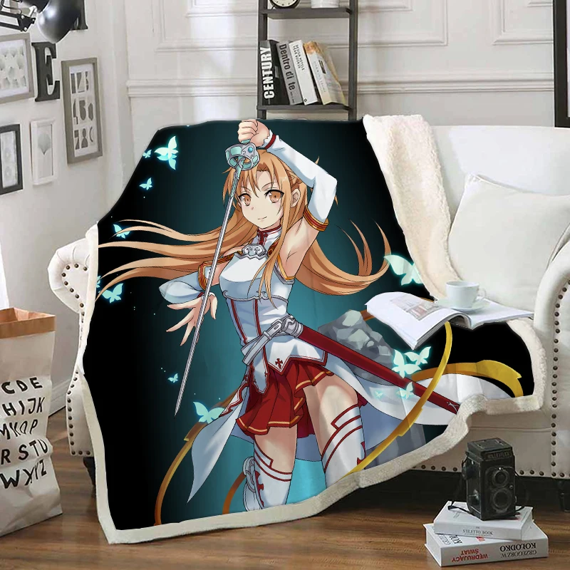 

Sword Art Blanket 3D Print Sherpa Blanket on Bed Kids Girl Flower Home Textiles Dreamlike Style 11