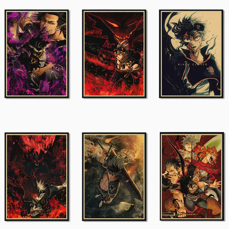 Японские аниме плакаты наклейки на стену с черным клевером крафт-бумага принты