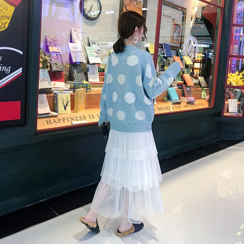 

NORMOV Casual Women Sweaters Fashion Dot Print O Neck Long Sleeve Cotton Knitted Pullovers Loose Femme Sweaters Plus Size