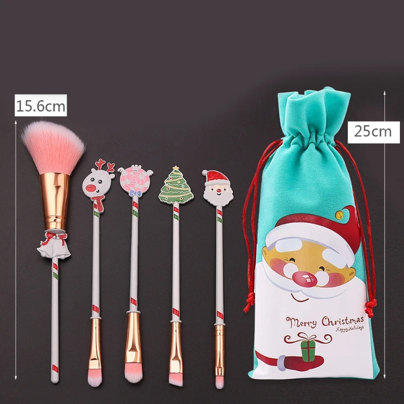

5pcs Professional Christmas Makeup Brushes Set Foundation Powder Blush Eyeshadow Cosmetic Brush Tools
