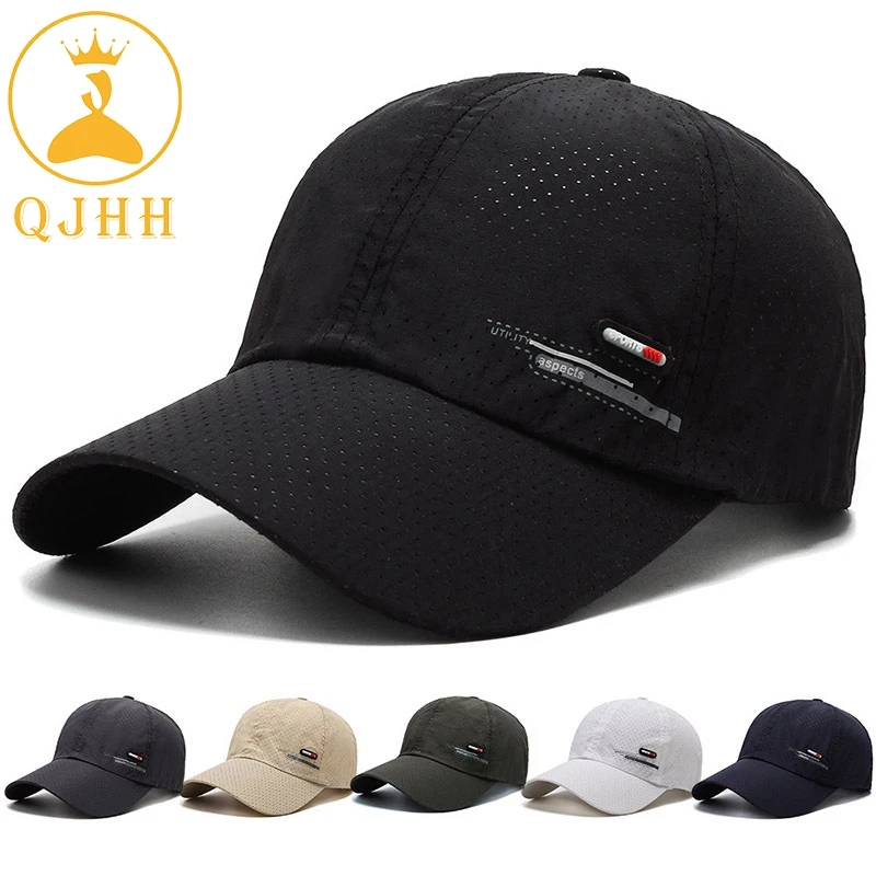 

QJHH 2021 New Men Women Summer Baseball Cap Quick Drying Hats Unisex Breathable Sport Pure Color Snapback Hat Bone Baseball Hat