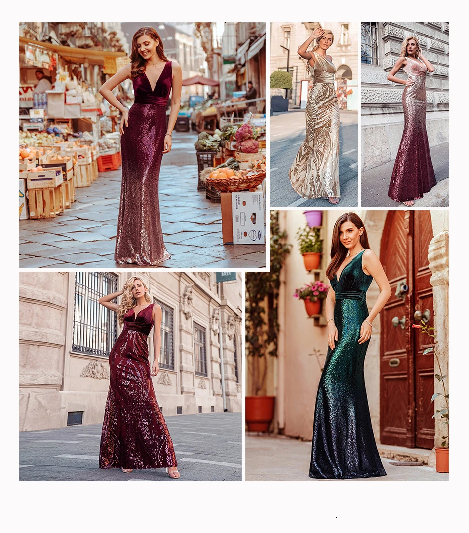 Длинные вечерние платья-русалки Ever Pretty, бордовое платье с V-образным вырезом, без рукавов, EZ07767, лето