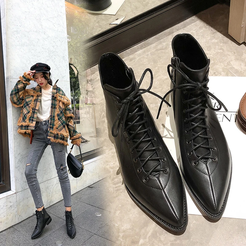 Женские ботильоны из натуральной кожи с острым носком длина стопы 22 26 см|Женские