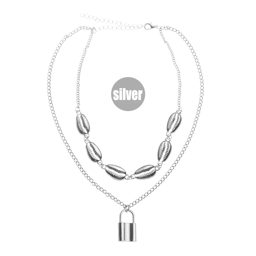 Silver Новая мода Панк ожерелье ювелирные изделия Золотой Серебряный замочек кулон ожерелье s Нержавеющая сталь Rolo кабель цепи воротник - Окраска металла: Silver