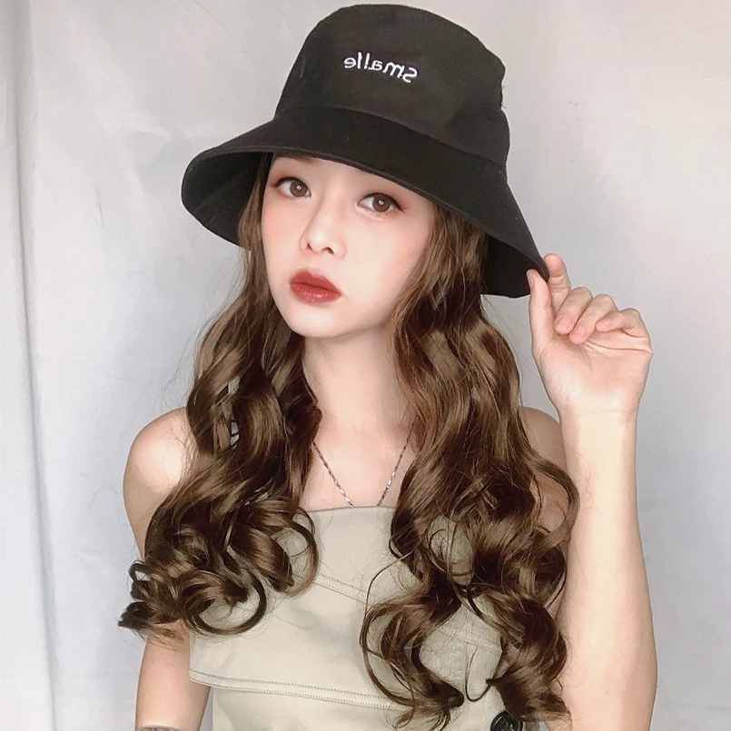 Женский парик со съемной шляпой модная шапка сиамский коричневый с волнистым