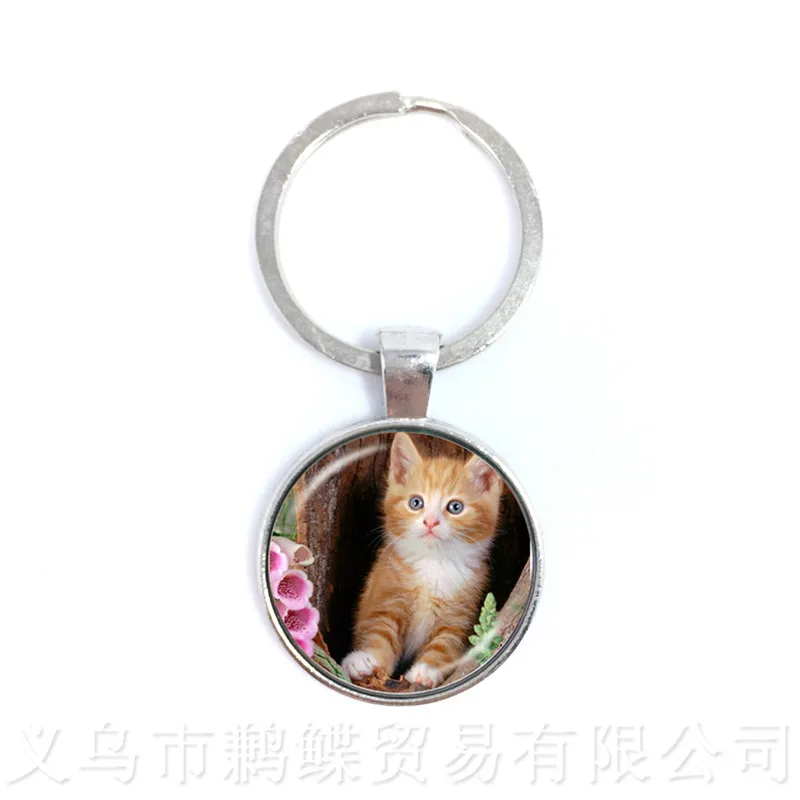 

С милым рисунком кота, брелок круглый стеклянный кабошон, животное кулон ручной работы творческий подарок на Хэллоуин на заказ по индивидуа...