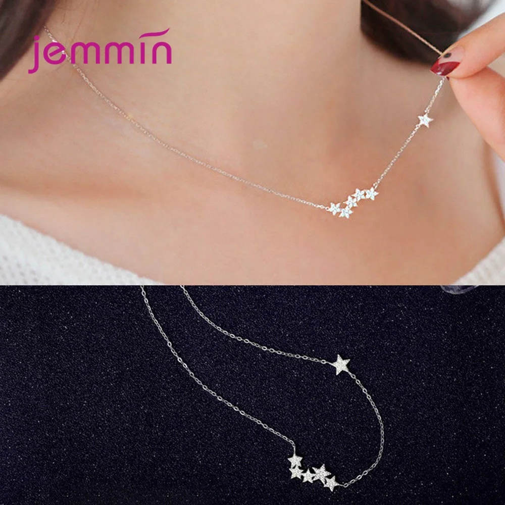 Hot Sale Charming 925 Sterling Silver Necklaces Clear Cubic Zircon Mirco Setting Stars Women Female Wedding Dress Decoration | Украшения и