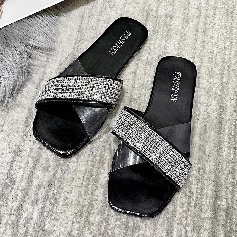 

2022 New Summer Fashion Rhinestone Flat Women Slippers Sandals Sole Shoe Ytmtloy Indoor Rubber Zapatillas Mujer Casa Ladies