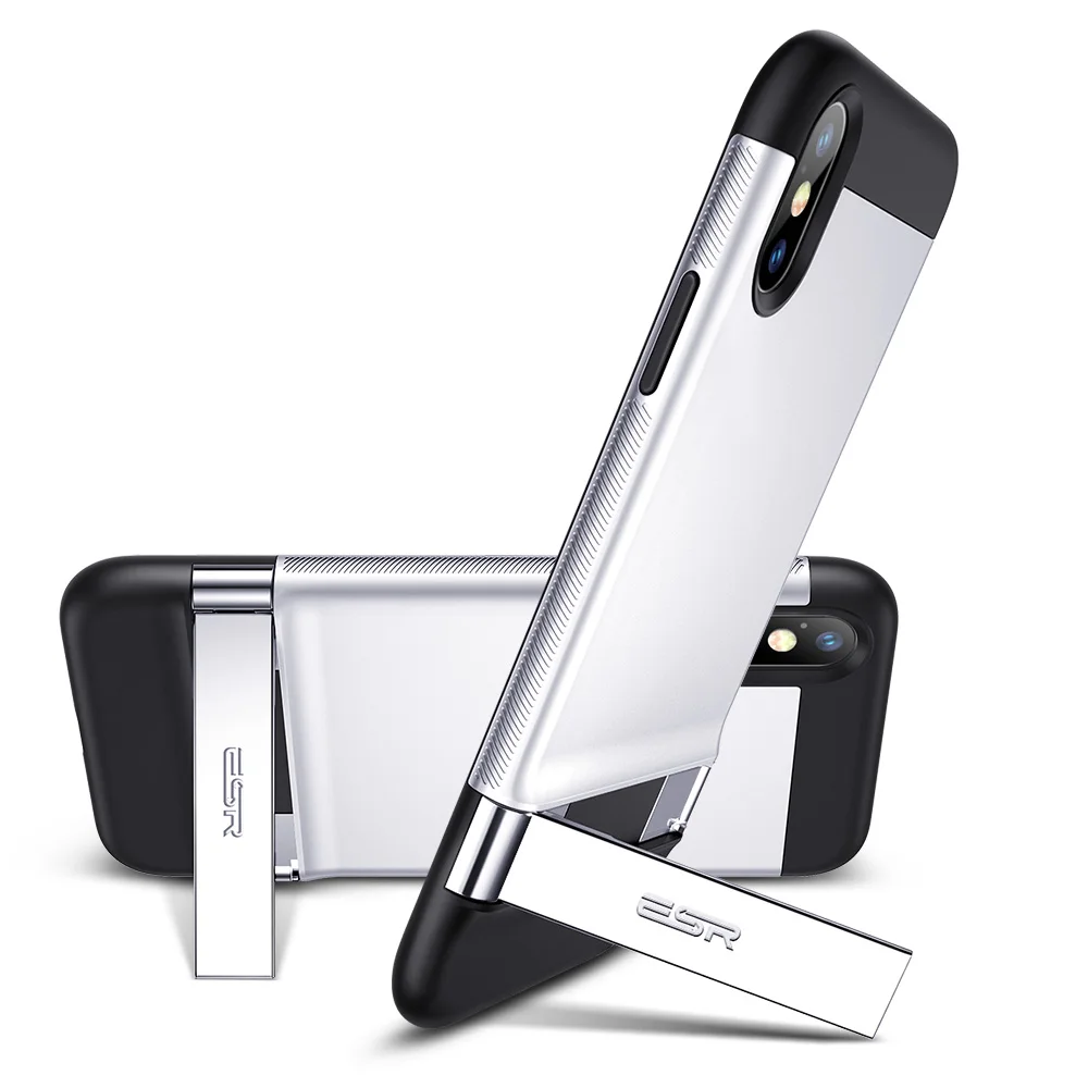 Silver Чехол ESR для iPhone XS XR XS Max, металлический чехол с подставкой, вертикальная и горизонтальная подставка, Жесткий Чехол-бампер для iPhone XS XR XS Max - Цвет: Silver