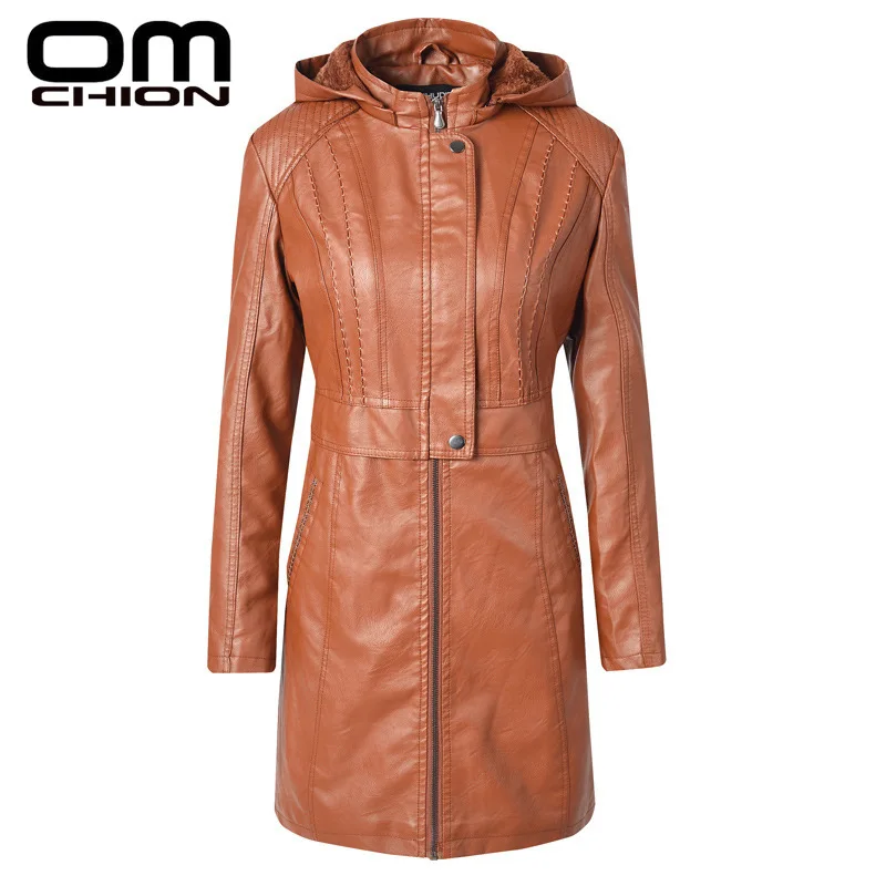 OMCHION 2019 зимняя женская куртка из искусственной кожи водонепроницаемый Тренч с