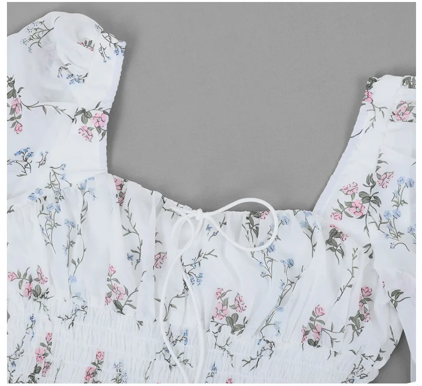 

2020 Chiffon White Dress Women Floral Print Boho Beach Dresses Casual Ruffle Long Sleeve A-line Mini Dress Autumn Ladie Vestidos
