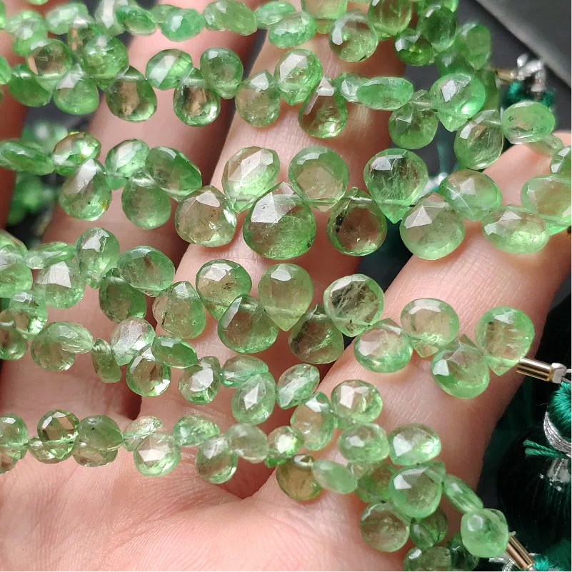 Граненые Зеленые Бусины tsavorite Груша 6-7 мм оптом 15 см для DIY ювелирных изделий