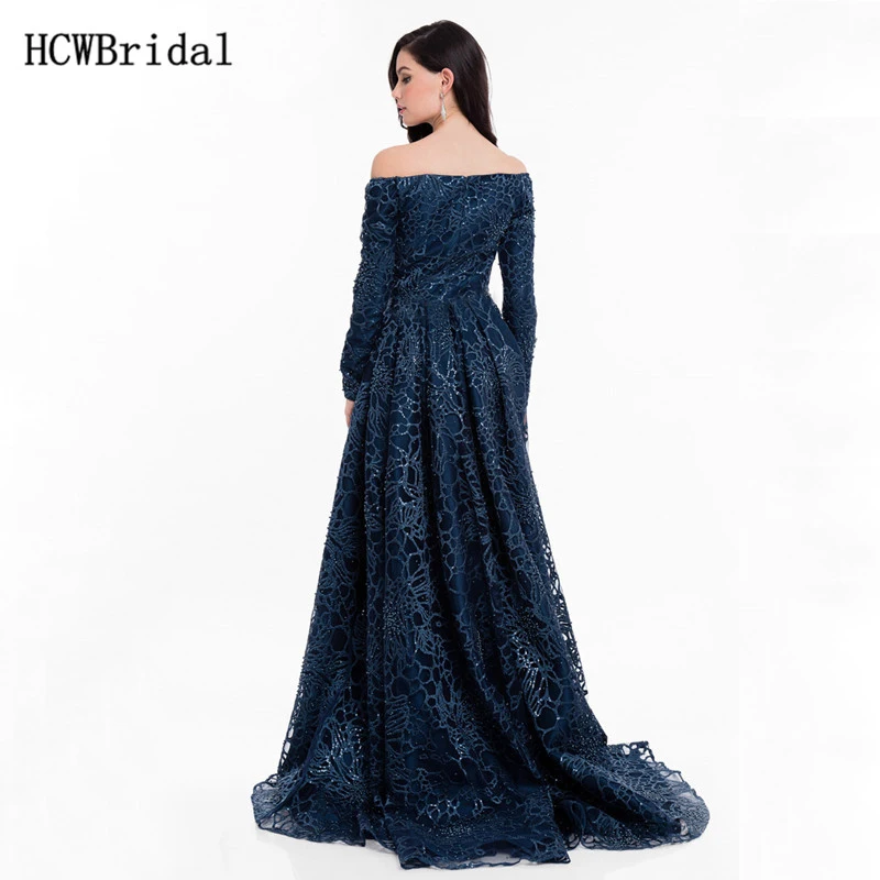 

Glitter Long Sleeves Mermaid Evening Dress Off The Shoulder V Neck Floor Length Formal Dresses Newest Luxury Dubai Women Gowns